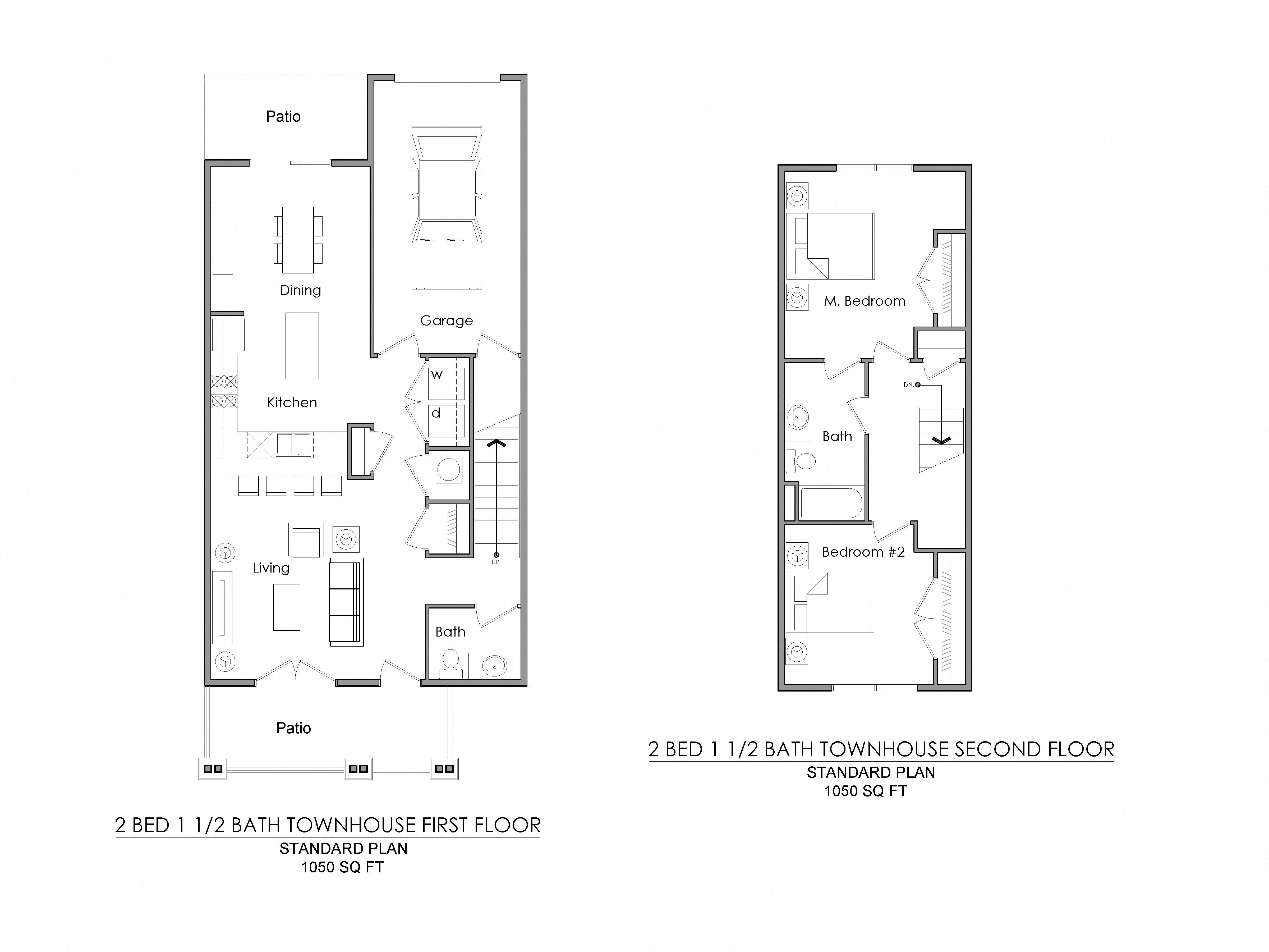 Floor plan for 2 beds, 1.5 baths, 1050 sqft